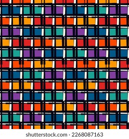 Paint brush squares background. Seamless pattern. Hand drawn geometric ornament. Freehand backdrop. Checks motif wallpaper. Digital paper. Textile print. Web design. Abstract image. Vector art work