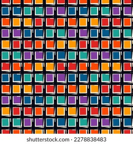 Pintar fondo de cuadrados de pincel. Patrón sin foco. Ornamento geométrico dibujado a mano. Fondo de la mano libre. Comprueba el fondo de pantalla del motivo. Papel digital. Impresión textil. Diseño web. Imagen abstracta. Obra vectorial.