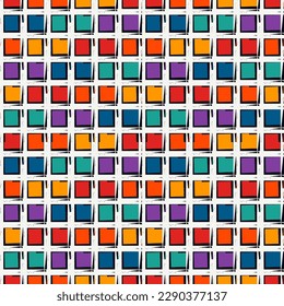 Paint brush squares background. Seamless pattern. Hand drawn geometric ornament. Freehand backdrop. Checks motif wallpaper. Digital paper. Textile print. Web design. Abstract image. Vector art work