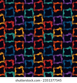 Pintar fondo de cuadrados de pincel. Patrón sin foco. Ornamento geométrico dibujado a mano. Fondo de la mano libre. Comprueba el fondo de pantalla del motivo. Papel digital. Impresión textil. Diseño web. Imagen abstracta. Obra vectorial.