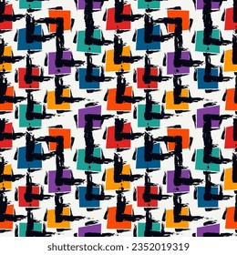 Paint brush squares background. Seamless pattern. Hand drawn geometric ornament. Freehand backdrop. Checks motif wallpaper. Digital paper. Textile print. Web design. Abstract image. Vector art work.