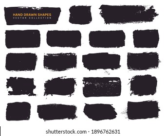 Paint Brush Stains And Grunge Hand Drawn Shapes For Frames, Banners, Labels, Text Boxes, Clipping Masks Or Other Art Designs. Vector Textures Isolated On White Backgrounds.
