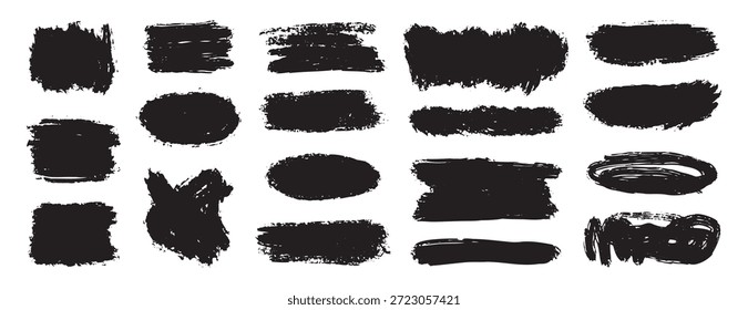 Conjunto de manchas de pincel de pintura. Elementos artísticos sucios para texto, etiquetas. colección de sello grunge de pincel. Ilustración vectorial