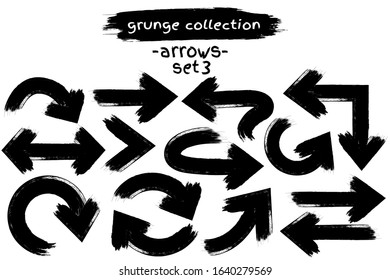 Paint brush stroke arrow set. Handdrawn black ink pointers group. Various freehand direction sign bundle. Grunge concept design element texture collection. Vector abstract graphic art decoration