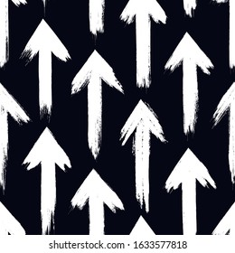 Paint brush stroke arrows seamless pattern. Hand drawn direction sign surface print. Freehand pointer symbols background. Grunge design artistic texture. Vector abstract wallpaper. Graphic art