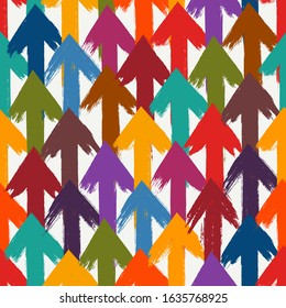 Paint brush stroke arrows seamless pattern. Hand drawn direction sign surface print. Freehand pointer symbols background. Grunge design artistic texture. Vector abstract wallpaper. Graphic art