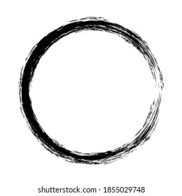 Paint Brush Stroke Circle Isolated On White Background. Vector