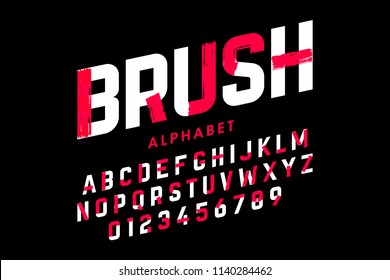 Paint brush stroke font, alphabet letters and numbers vector illustration 
