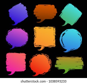 paint brush stroke grungy distressed textured speech text frames boxes different shapes bubbles set collection