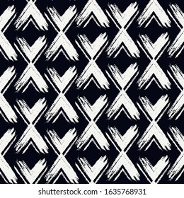 Paint brush stroke seamless pattern. Hand drawn repeated crosses motif. Modern artistic geometric surface print. Freehand design texture. Doodle grunge style ornament. Vector abstract background