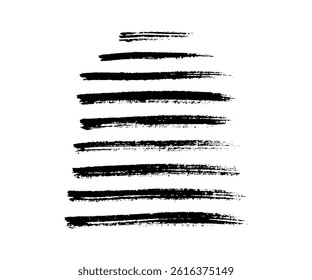 Paint brush stroke set, black grunge line of watercolor. Collection of horizontal art design, decorative elements with torn edge, rough texture. Dirty uneven hand drawn stripes. Vector illustration