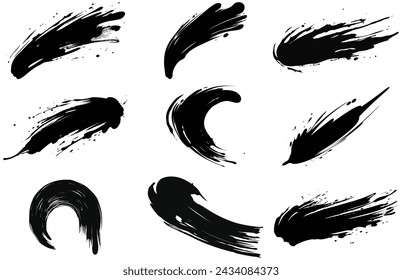 paint brush stroke silhouette, Collection of brush stroke for black ink paint
