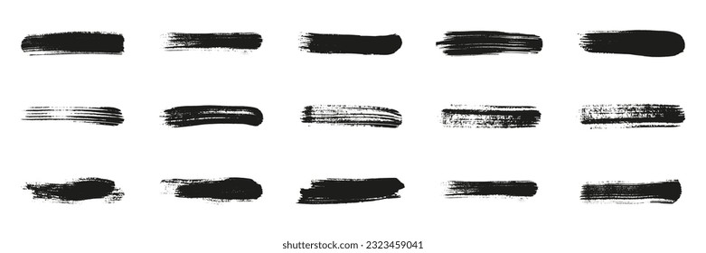 Paint Brush Stroke Stencil Set. Splatter in Rectangle Shape. Black Brushstroke Grunge Texture. Abstract Design Element on White Background. Paintbrush Splash. Isolated Vector Illustration.