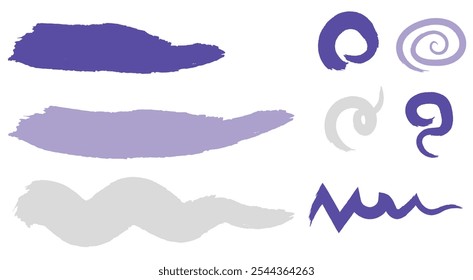 Paint brush strokes and abstract squiggles set. Design elements isolated on white background.
