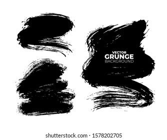 Paint brush strokes abstract vector background. Black ink grunge smears textures set. Decorative rough, dirty monochrome stains isolated on white. Minimal brushstrokes shapes graphic elements