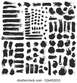 Paint brush strokes artistic decorative ink stain set. Acrylic painting vector.