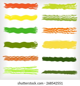 Paint brush strokes collection. Set of vector paint brush strokes. Colorful wave elements. EPS10 vector elements isolated on white.