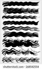 Paint brush strokes collection. Set of vector paint brush strokes. Black design elements of different shapes. EPS10 vector brushes isolated on white.