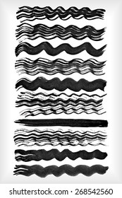 Paint brush strokes collection. Set of vector paint brush strokes. Black design elements of different shapes. EPS10 vector brushes isolated on white.
