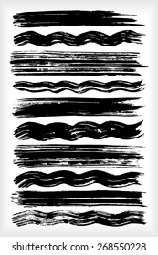 Paint brush strokes collection. Set of vector paint brush strokes. Black design elements of different shapes. EPS10 vector brushes isolated on white.