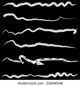 Paint brush strokes collection white, black background. Illustration
