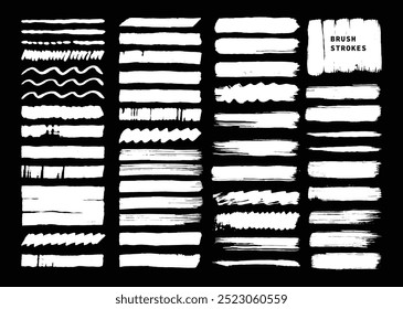 Paint brush strokes element bundle. Grunge hand drawn painting graphic element. Abstract rough textured brushes.