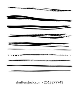 Paint brush strokes elements, freehand artistic water color abstract shape dirty grunge style stroke smear inked lines set design for drawing and background in a vector illustration