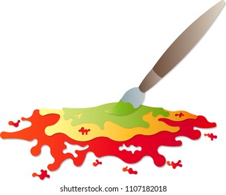 Paint brush strokes green yellow and red  on white background - Vector illustration