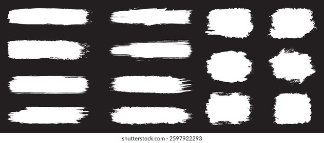Paint brush strokes. Grunge brush strokes. Rectangle shape brush strokes. Set of black paint, ink brush strokes. Painted objects Isolated on Black background