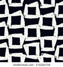 Pintura de pinceladas con un patrón sin fisuras. Fondo de diseño de grunge libre. El motivo de las plazas es moderno y mínimo adorno. Impresión geométrica a mano a la moda. Papel mural abstracto de vector dibujado a mano