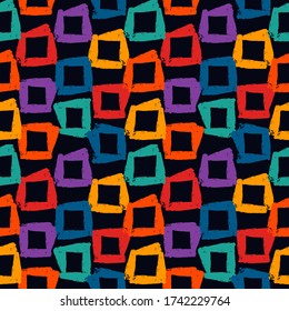 Paint brush strokes seamless pattern. Freehand grunge design background. Squares motif modern minimal ornament. Trendy handdrawn doodle geometric print. Artistic hand drawn abstract vector wallpaper