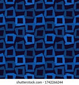 Pintar pinceladas de pincel es un patrón sin fisuras. Fondo de diseño de grunge libre. El motivo de las plazas es la decoración minimalista moderna. Impresión geométrica de doodle a mano de moda. Papel mural abstracto de vector dibujado a mano artificial