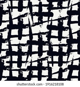 Paint brush strokes seamless pattern. Freehand grunge design background. Crosses motif modern minimal ornament. Trendy handdrawn doodle geometric print. Artistic hand drawn abstract vector wallpaper