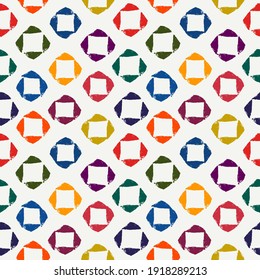 Paint brush strokes seamless pattern. Freehand grunge design background. Squares, diamonds mosaic motif. Modern minimal ornament. Trendy handdrawn geometric print. Artistic abstract vector wallpaper