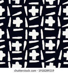 Paint brush strokes seamless pattern. Freehand grunge design background. Crosses motif modern minimal ornament. Trendy handdrawn doodle geometric print. Artistic hand drawn abstract vector wallpaper