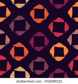 Paint brush strokes seamless pattern. Freehand grunge design background. Squares, diamonds mosaic motif. Modern minimal ornament. Trendy handdrawn geometric print. Artistic abstract vector wallpaper