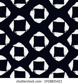 Die Pinselstriche sind nahtlos. Freehand Grunge Design Hintergrund. Quadrate, Diamanten Mosaik Motiv. Modernes minimales Dekor. Trendy handgezeichnet geometrische Druck. Künstlerisch abstrakte Vektorhintergründe