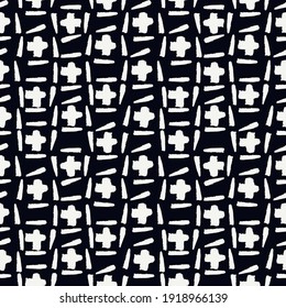 Pintar pinceladas de pincel es un patrón sin fisuras. Fondo de diseño de grunge libre. El motivo de cruces es un adorno moderno mínimo. Impresión geométrica de doodle a mano de moda. Papel mural abstracto de vector dibujado a mano artificial