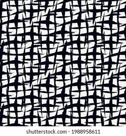 Pintar pinceladas de pincel es un patrón sin fisuras. Fondo de diseño de grunge libre. El motivo de cruces es un adorno moderno mínimo. Impresión geométrica de doodle a mano de moda. Papel mural abstracto de vector dibujado a mano artificial