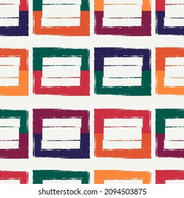 Paint brush strokes seamless pattern. Freehand grunge design background. Squares motif modern minimal ornament. Trendy handdrawn doodle geometric print. Artistic hand drawn abstract vector wallpaper