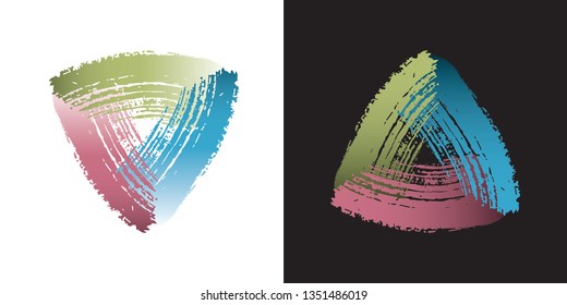Paint Brush Strokes Triangle Signs Set Your Logo Template - Pale Blue Green and Red Colors on Black and White Background - Vector Gradient Graphic Design