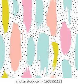 Paint brush strokes. Vector hand drawn seamless pattern.