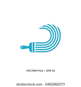 Paint brush strokes and waves logo design