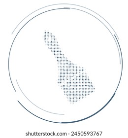 The paint brush symbol filled with dark blue dots. Pointillism style. Vector illustration on white background