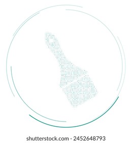 The paint brush symbol filled with teal dots. Pointillism style. Vector illustration on white background