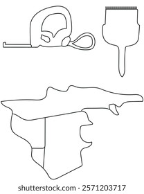 Paint Brush, Table, Tape common tools in a construction vector set include a saw, ideal for cutting wood, metal, a drill, which creates holes in various materials. clean, modern vector style.