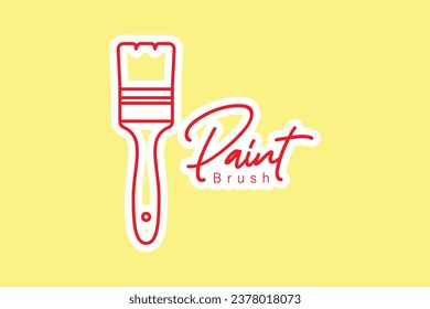 Paint Brush with Text Sticker design logo vector. Painting working tool equipment icon concept. Painting Brush sticker vector design with shadow.