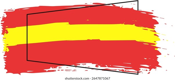 Paint brush textured stripes in spanish spain color flag colors red, yellow on black background. Design element for Spain day celebrate. The concept of drawing, brushstroke, grunge, paint strokes, di	