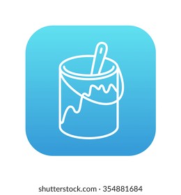 Paint brush in the paint tin line icon for web, mobile and infographics. Vector white icon on the blue gradient square with rounded corners isolated on white background.