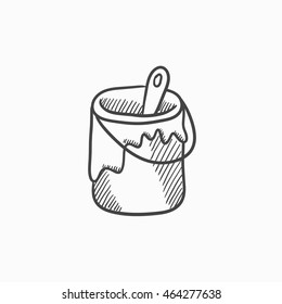 Paint brush in the paint tin vector sketch icon isolated on background. Hand drawn Paint brush in the paint tin icon. Paint brush in the paint tin sketch icon for infographic, website or app.